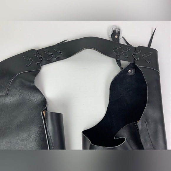 Motorcycle Chaps Adult XL Biker Belt Adjustable Riding Zipper Inseam Raw Hem - Picture 7 of 7